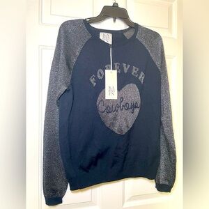 Zoey Karssen Womans FOREVER COWBOYS Sweater Sz Medium NWT Black Silver Metallic